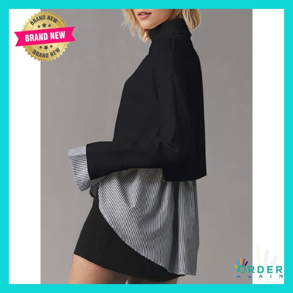 Slit Turtleneck Patchwork Sweater Asymmetrical He… - image 5